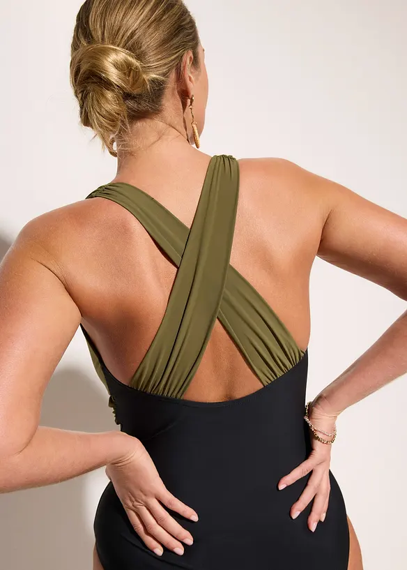 Costume intero con scollatura a V ed effetto modellante leggero, bonprix