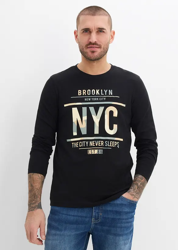 Maglia a maniche lunghe in puro cotone biologico, slim fit, bonprix