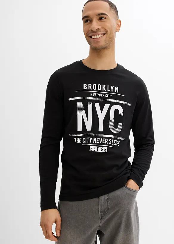 Maglia a maniche lunghe in puro cotone biologico, slim fit, bonprix