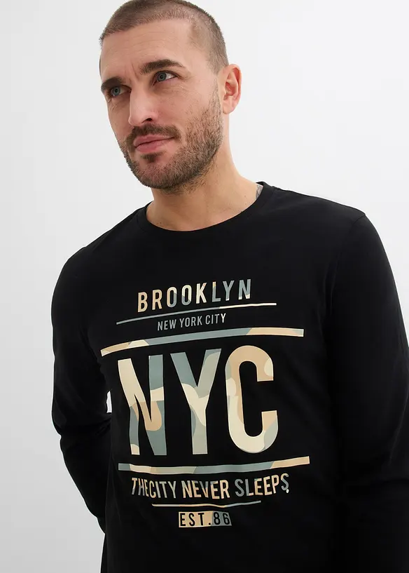 Maglia a maniche lunghe in puro cotone biologico, slim fit, bonprix