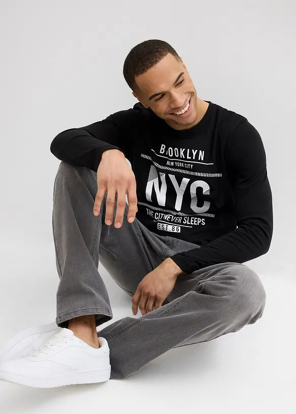 Maglia a maniche lunghe in puro cotone biologico, slim fit, bonprix