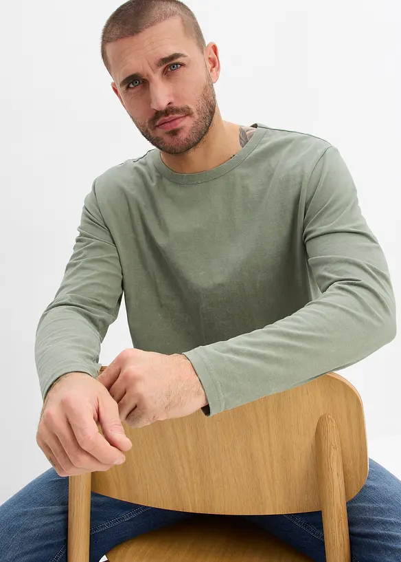 Maglia a maniche lunghe in puro cotone effetto lavato, bonprix