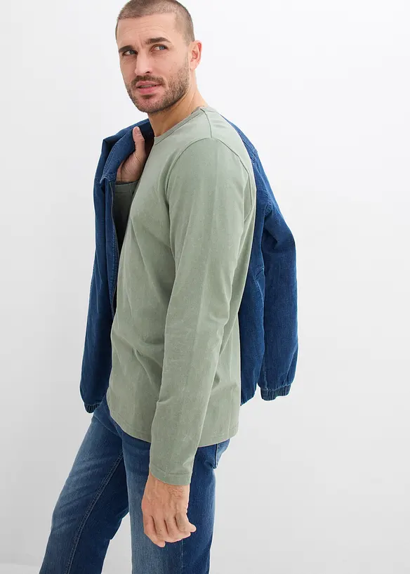 Maglia a maniche lunghe in puro cotone effetto lavato, bonprix
