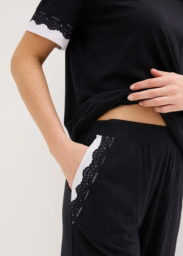 Pantaloni culotte larghi  da pigiama in misto viscosa morbido, bonprix