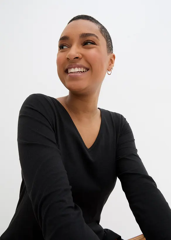 Maglia lunga in misto viscosa e cotone, bonprix