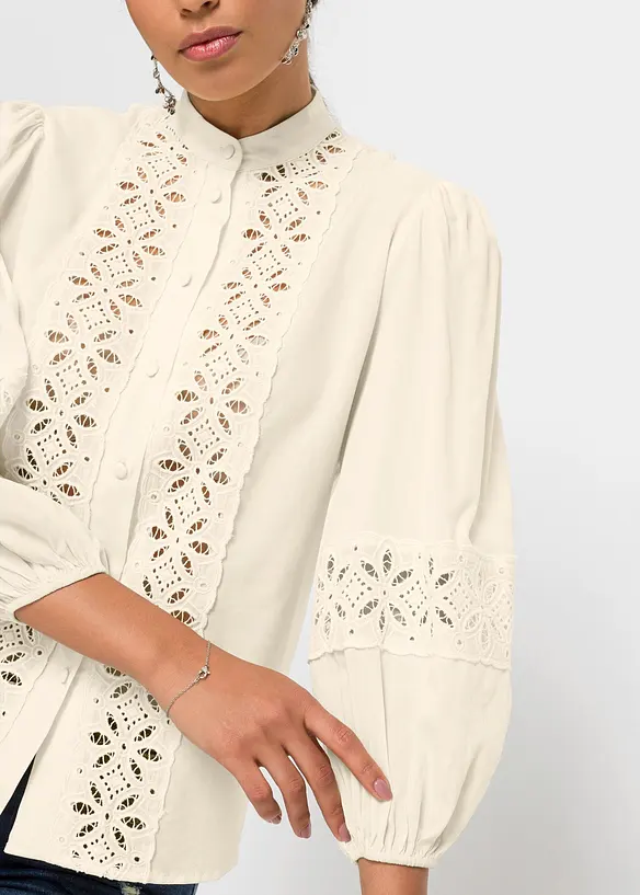 Camicetta con pizzo in misto viscosa morbido, bonprix