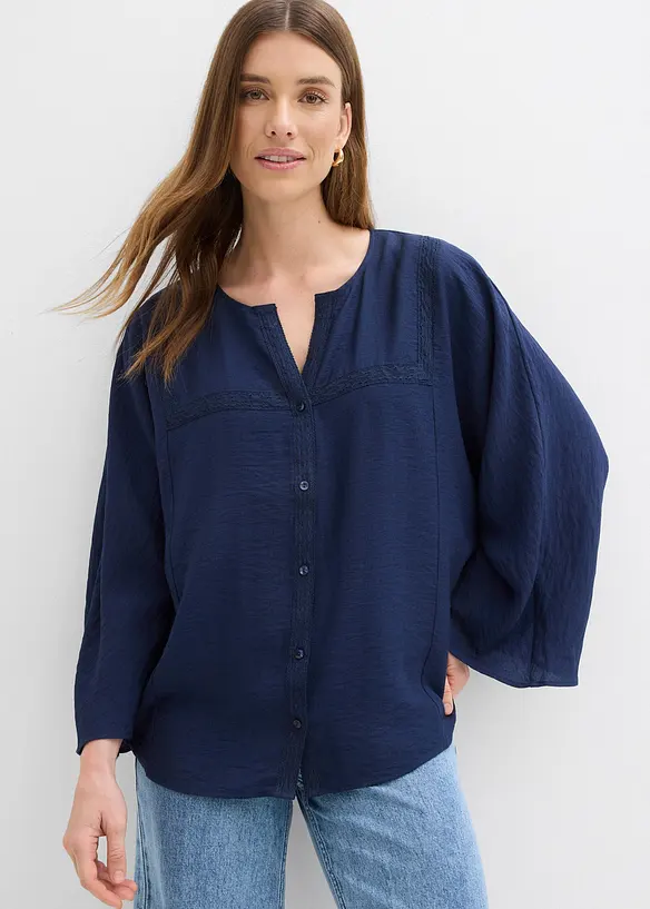 Blusa in cotone con maniche ampie, bonprix