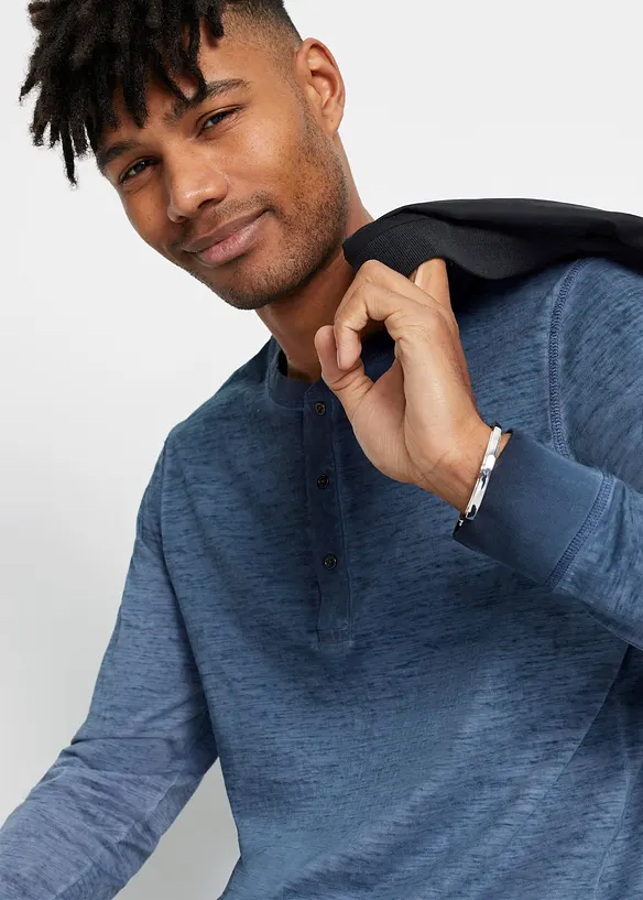 Maglia serafino a maniche lunghe in cotone biologico effetto lavato, bonprix