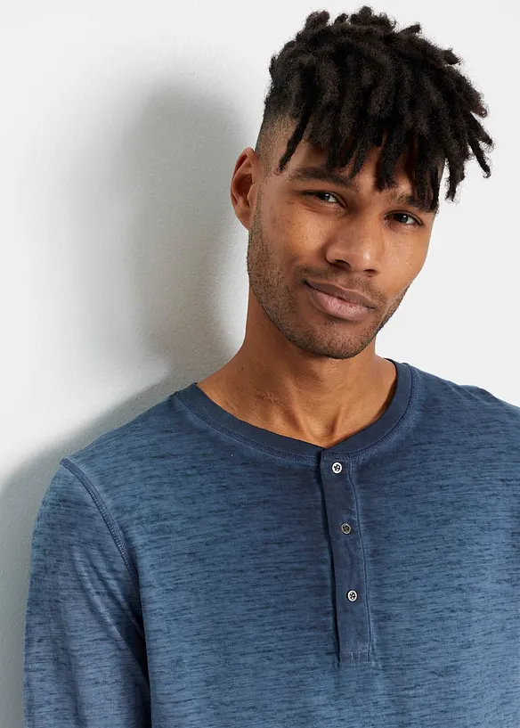 Maglia serafino a maniche lunghe in cotone biologico effetto lavato, bonprix