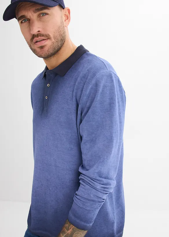 Polo a maniche lunghe in piquet effetto lavato, bonprix