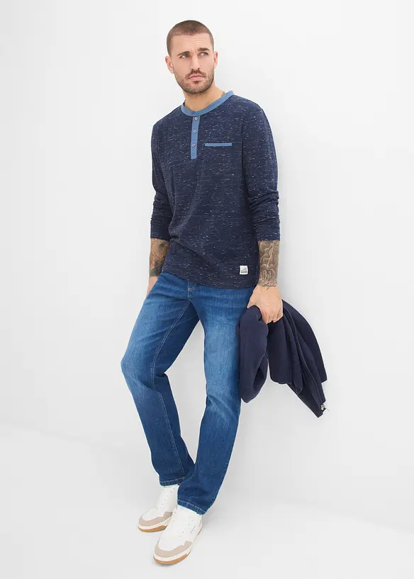 Maglia serafino a maniche lunghe in filato fiammato, bonprix