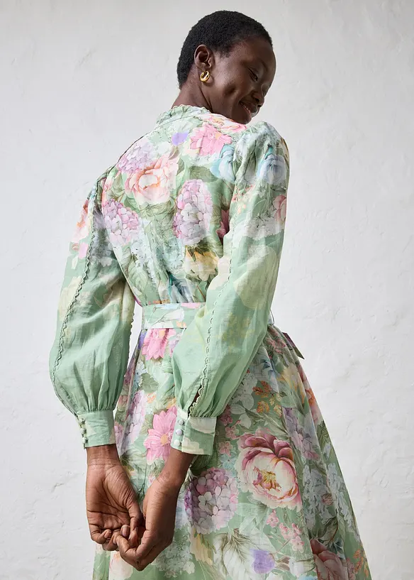 Abito midi in rami&egrave; con cintura, bonprix