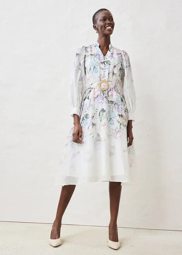 Abito midi in rami&egrave; con cintura, bonprix