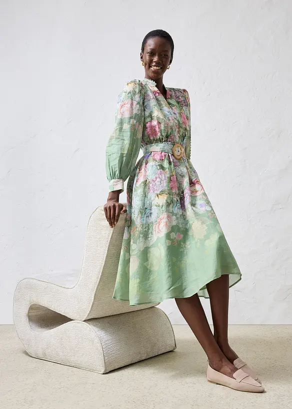 Abito midi in rami&egrave; con cintura, bonprix