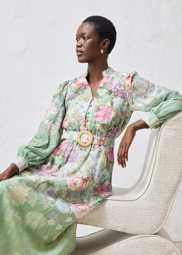 Abito midi in rami&egrave; con cintura, bonprix