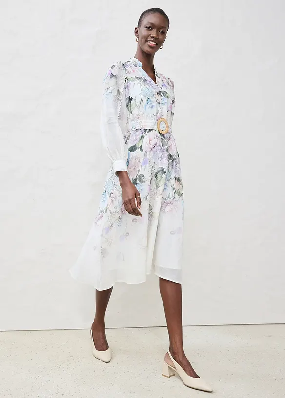 Abito midi in rami&egrave; con cintura, bonprix