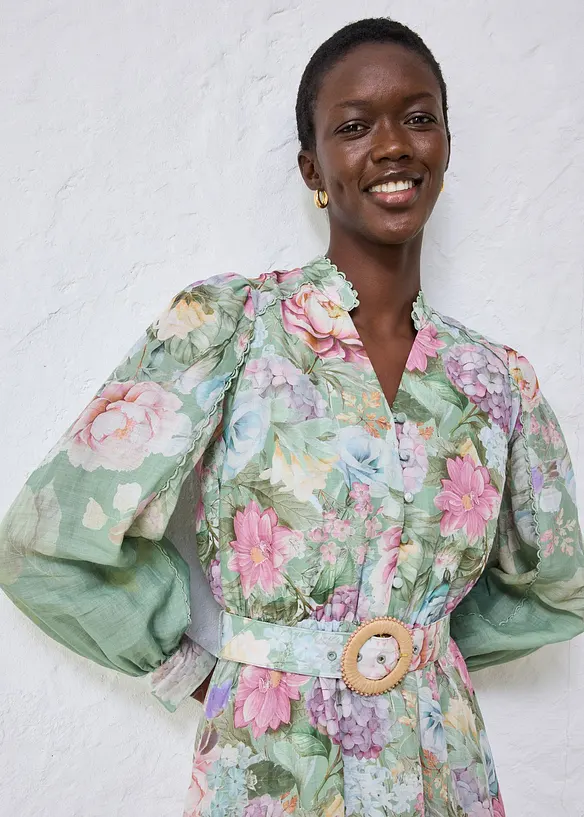 Abito midi in rami&egrave; con cintura, bonprix