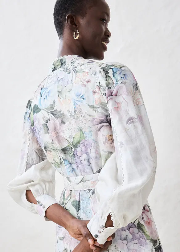 Abito midi in rami&egrave; con cintura, bonprix