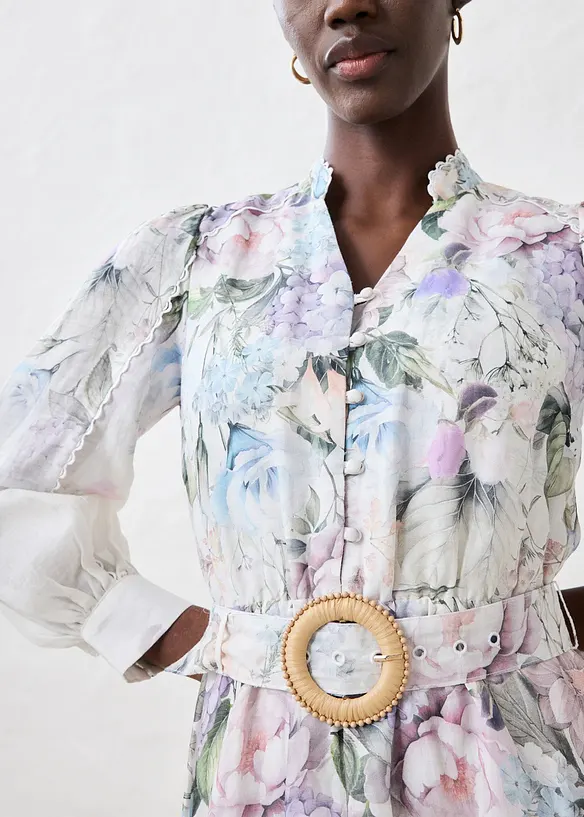 Abito midi in rami&egrave; con cintura, bonprix