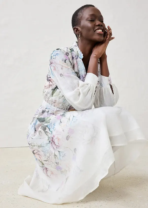 Abito midi in rami&egrave; con cintura, bonprix