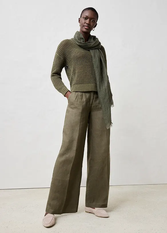 Pantaloni con pinces in puro lino, bonprix