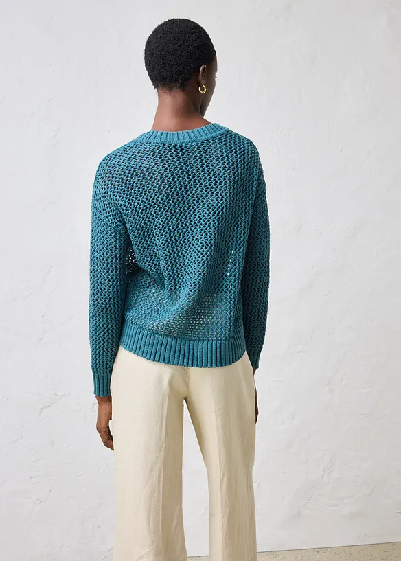 Maglione traforato in misto lino leggero, bonprix