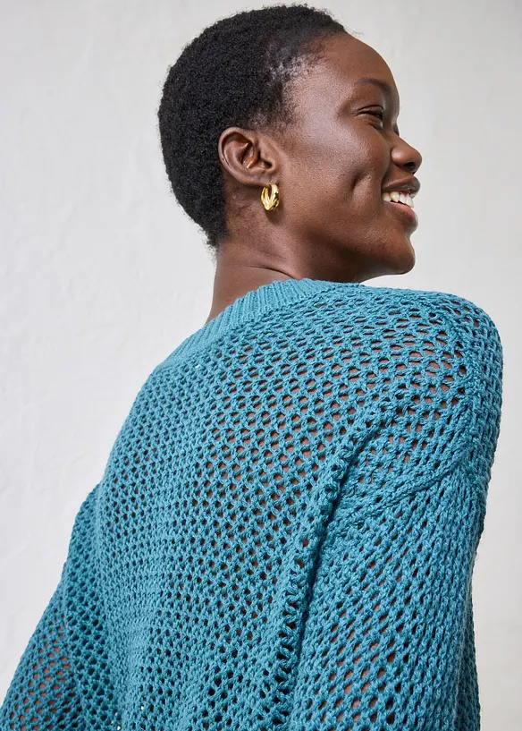 Maglione traforato in misto lino leggero, bonprix