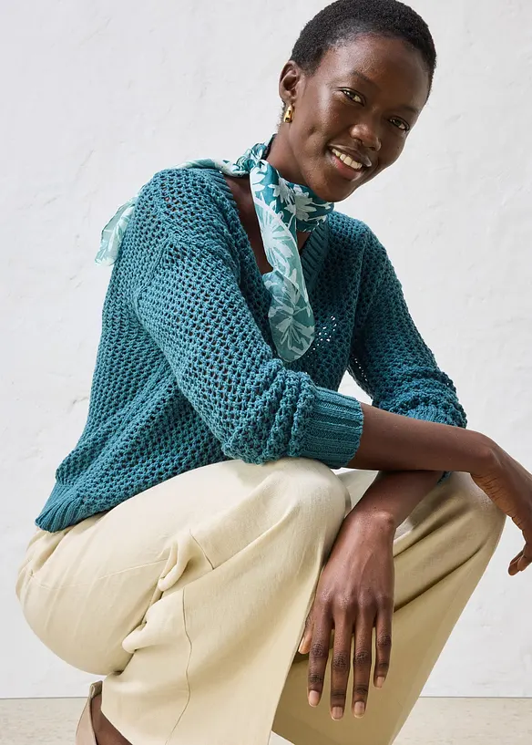 Maglione traforato in misto lino leggero, bonprix