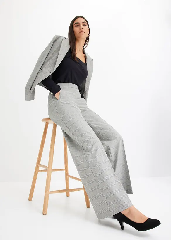 Pantaloni larghi in principe di Galles con viscosa, bonprix