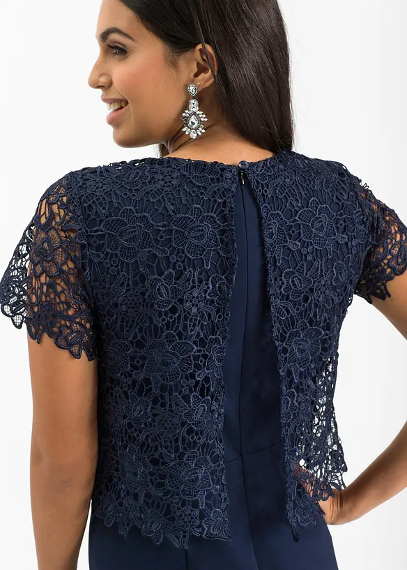 Tuta elegante effetto neoprene con pizzo, bonprix