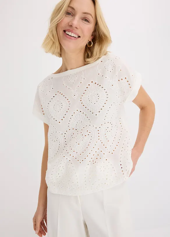 Maglia con pizzo traforato, bonprix