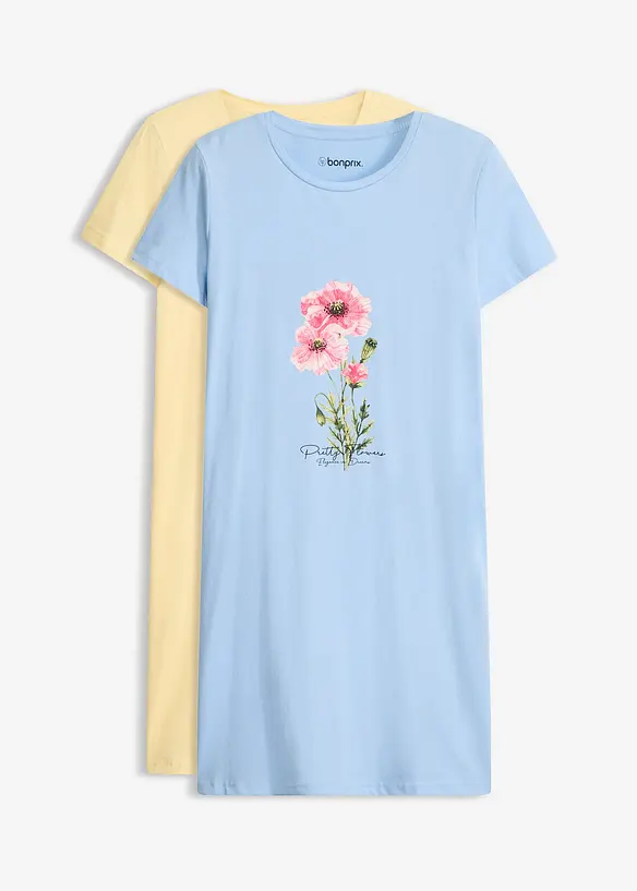 Camicia da notte corta in puro cotone (pacco da 2), bonprix