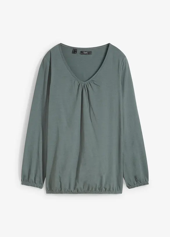 Maglia a maniche lunghe in puro cotone con elastico, bonprix