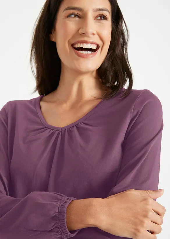 Maglia a maniche lunghe in puro cotone con elastico, bonprix