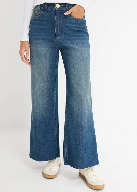 Jeans cropped wide leg, vita alta, bonprix
