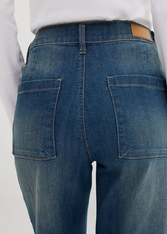 Jeans cropped wide leg, vita alta, bonprix