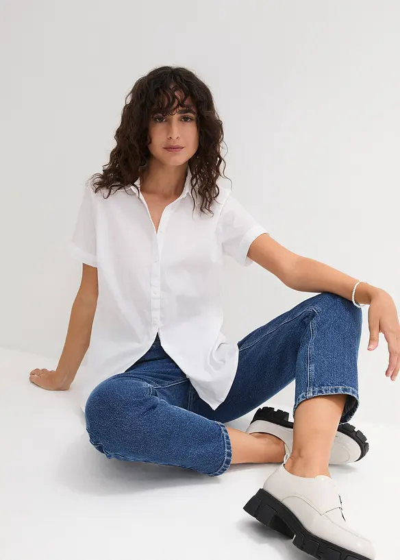 Camicetta elasticizzata a maniche corte in misto cotone, bonprix