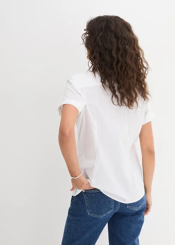 Camicetta elasticizzata a maniche corte in misto cotone, bonprix