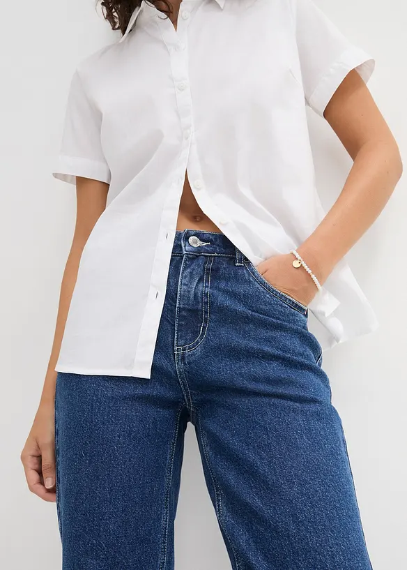 Camicetta elasticizzata a maniche corte in misto cotone, bonprix