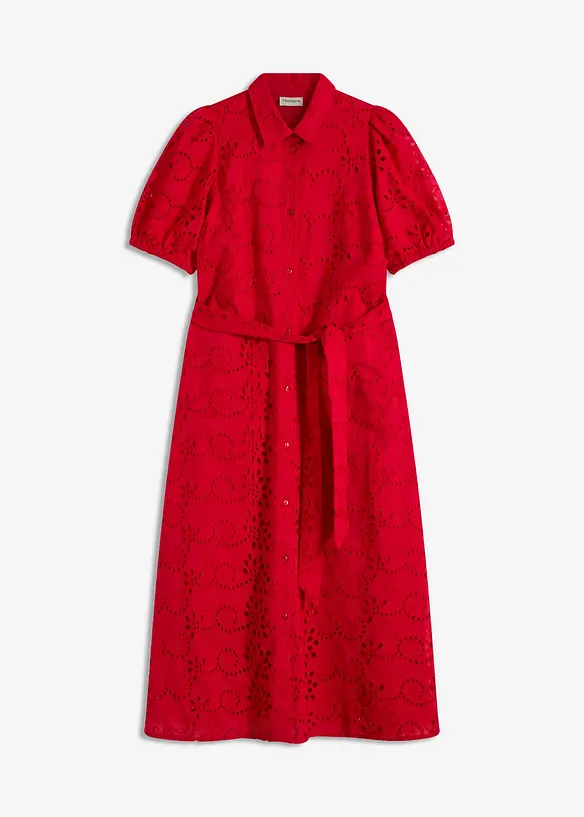 Abito con ricami traforati in puro cotone, bonprix