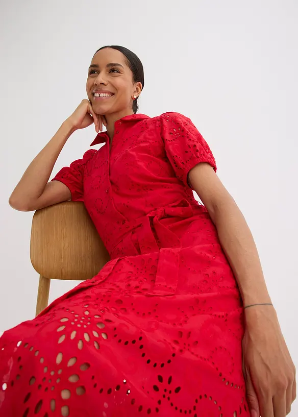 Abito con ricami traforati in puro cotone, bonprix