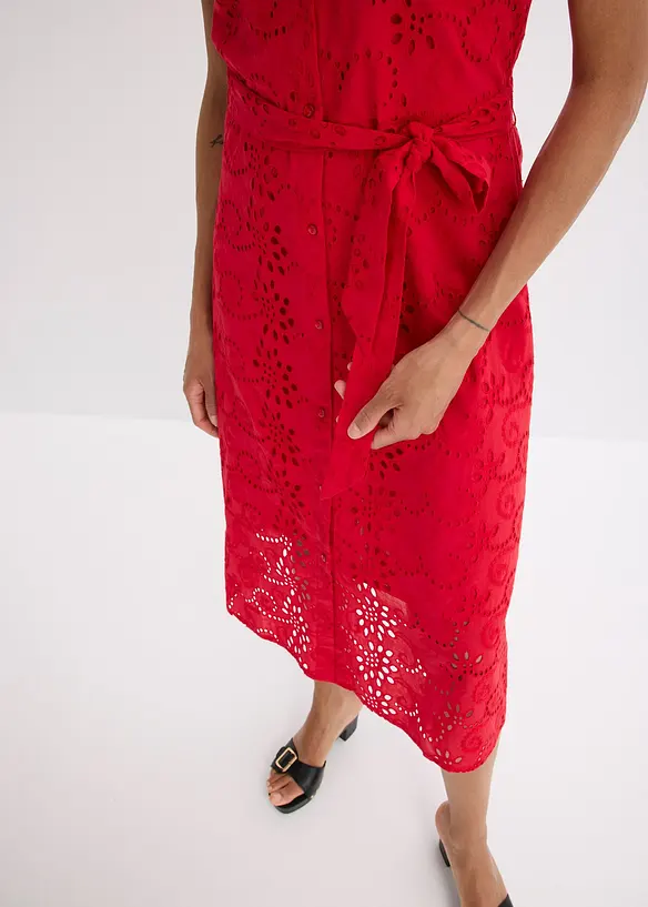 Abito con ricami traforati in puro cotone, bonprix