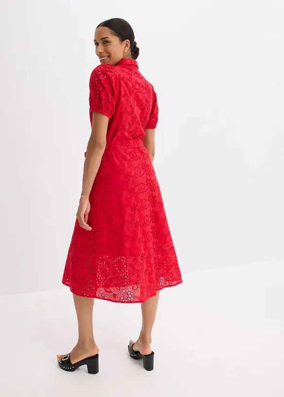 Abito con ricami traforati in puro cotone, bonprix