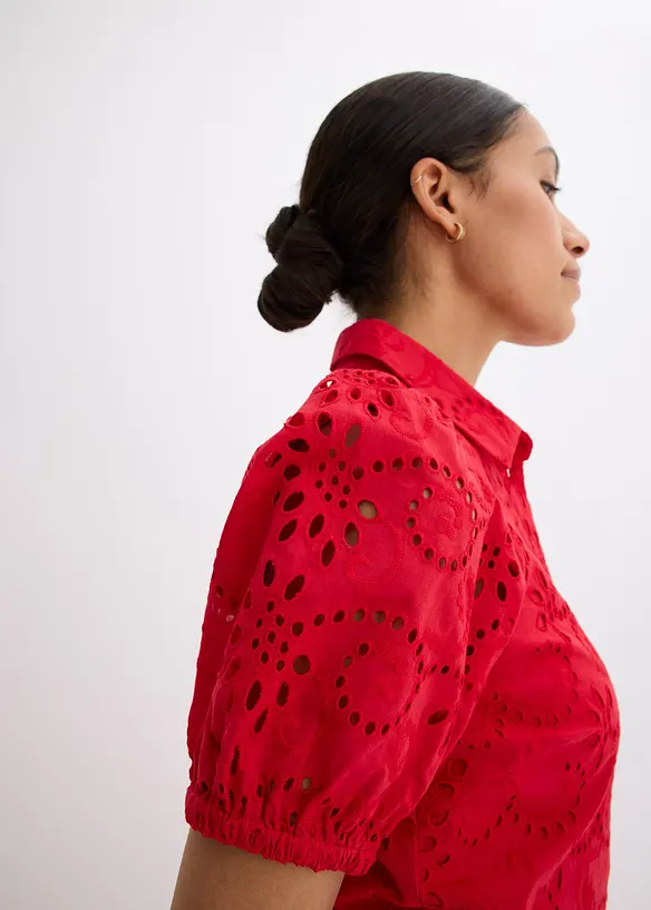 Abito con ricami traforati in puro cotone, bonprix