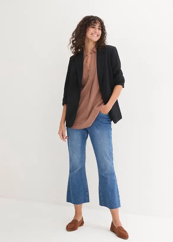 Blusa in misto lino con maniche a 3/4, bonprix