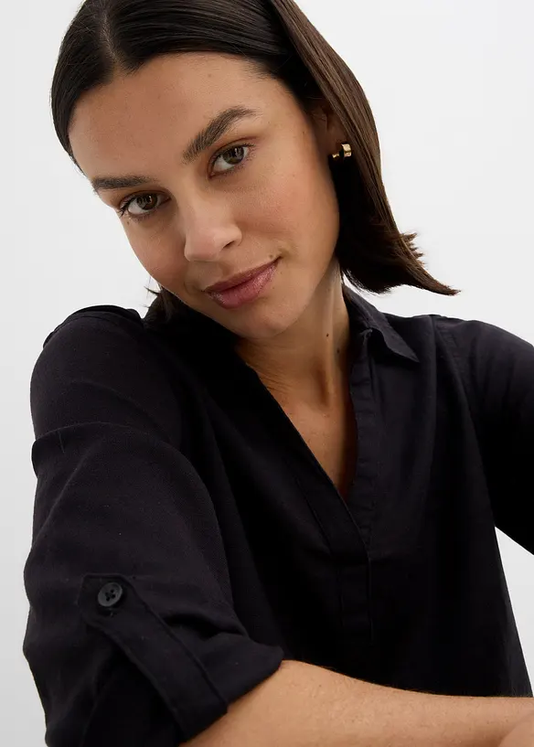 Blusa in misto lino con maniche a 3/4, bonprix