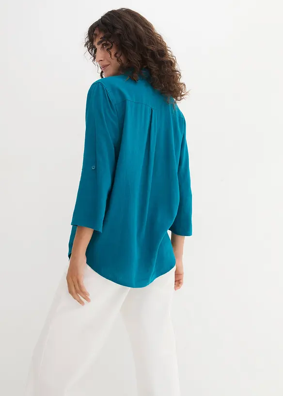 Blusa in misto lino con maniche a 3/4, bonprix