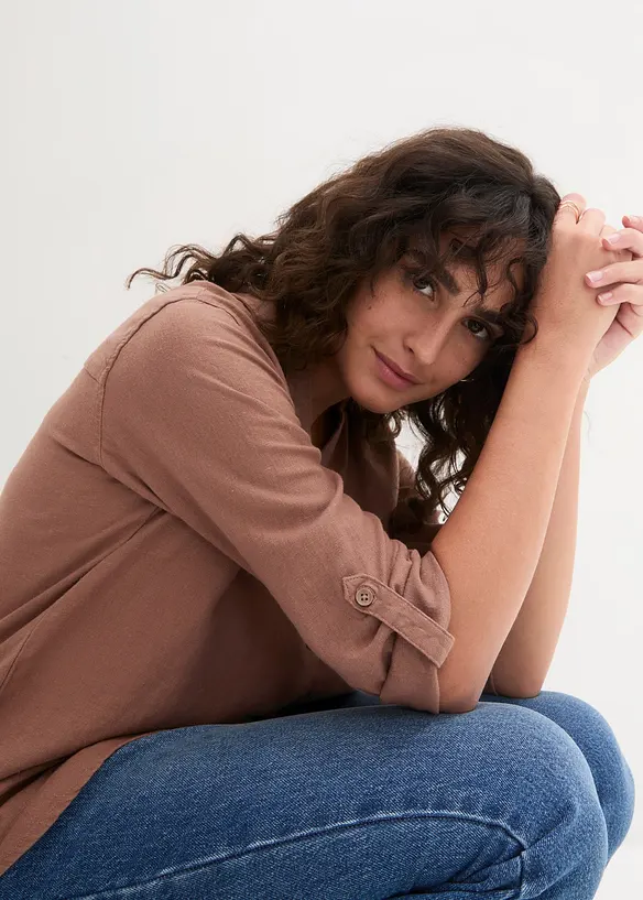 Blusa in misto lino con maniche a 3/4, bonprix
