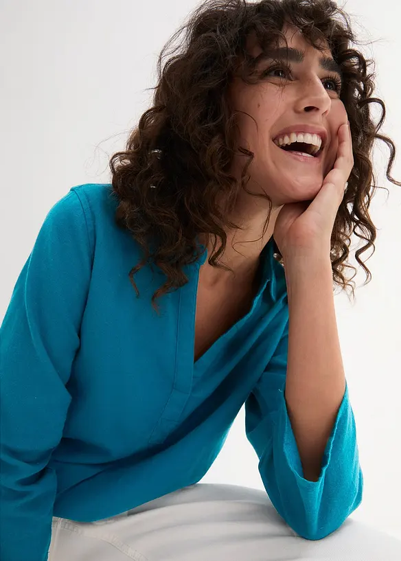 Blusa in misto lino con maniche a 3/4, bonprix