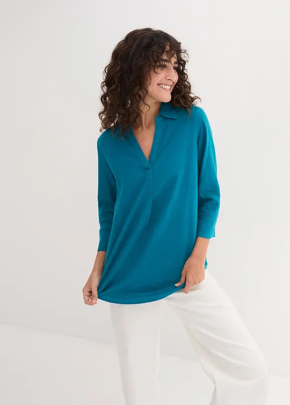 Blusa in misto lino con maniche a 3/4, bonprix